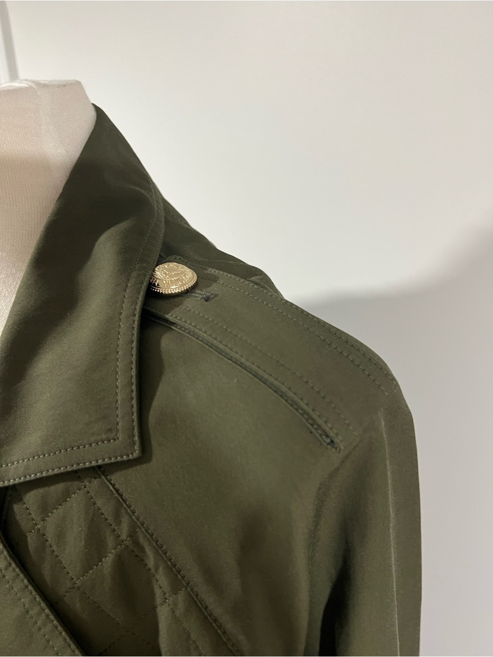 Balmain Olive Green Trench Coat with Gold Buttons - Picture 5 of 16